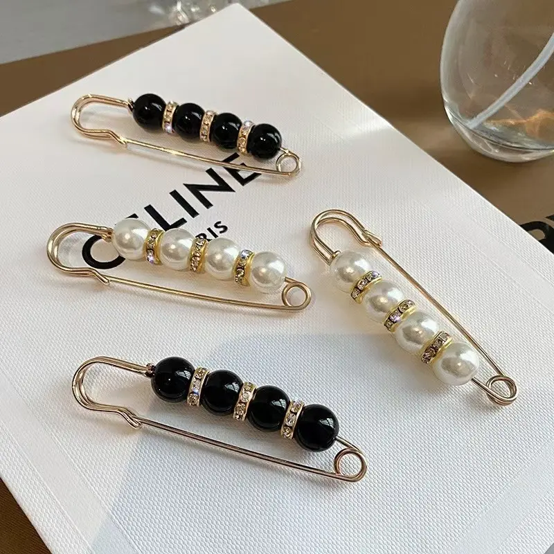 4pcs Alloy Pearl Safety Pin Brooch Set, Adjustable Waist Tie for Jeans, Dress Clips, Women's Fashion Accessory, Elegant Gift