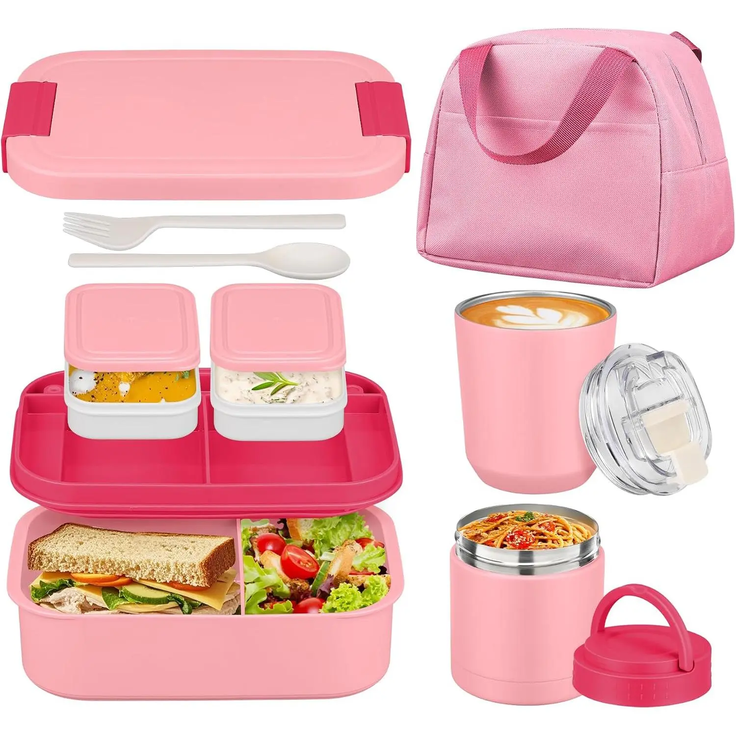 Large Bento Lunch Box Set for Adults  Women with 10.5oz Soup Thermo,Coffee Tumblers Men Girls Boys Teenagers Leak-Proof Lunch  Containers with Lunch Bag
