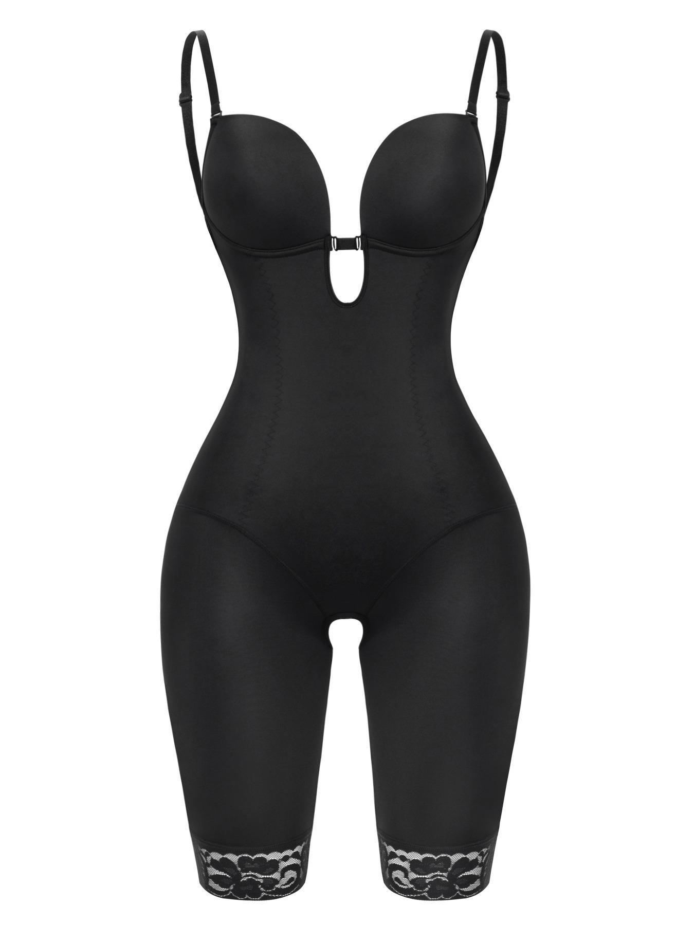 Women's Contrast Lace Cut Out Shapewear Bodysuit, Adjustable Strap Criss Cross Cami Shapewear, Tummy Control High Stretch Fit Shapewear For Daily Wear