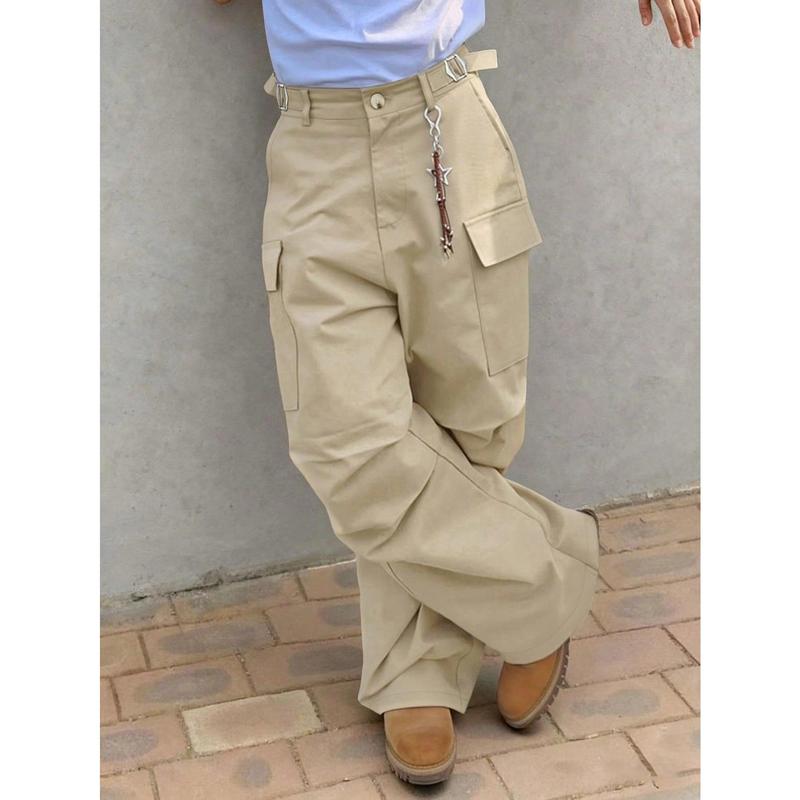 Men's Multi Pocket Cargo Pants, Baggy Pants, Straight Leg Casual Streetwear Outfits