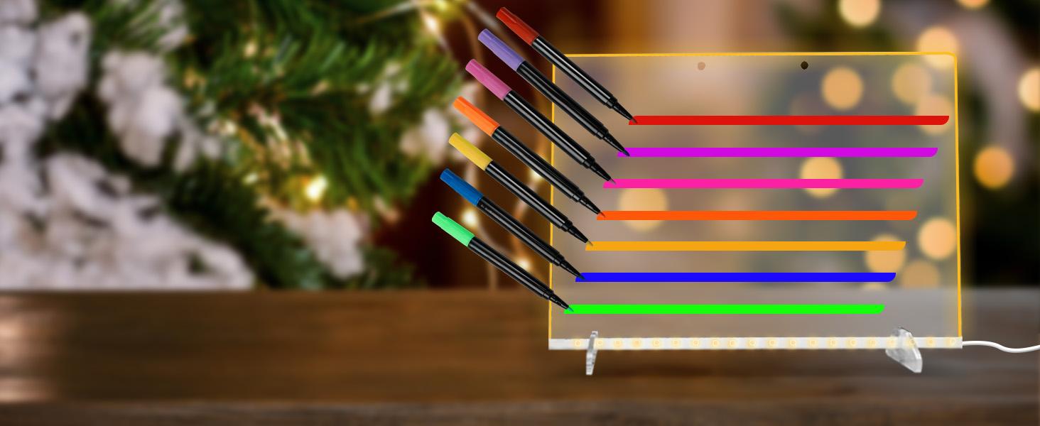 LED Note Board with Seven Colors 13"x10" for Kids 3-12 Stimulate Painting Potential Enhance Color Cognition Light Up Dry Erase Boards with 7 Markers Soft Cloth Hanging Chain Holiday Trend Gift Christmas Gift neon color Light-Up Drawing