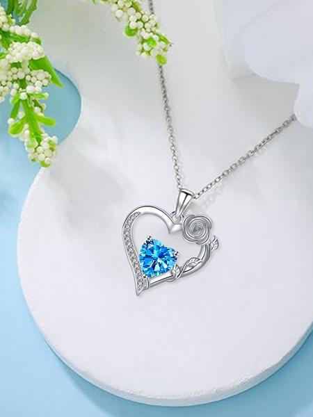 Rose Flower Heart Pendant Necklace With Rose Jewelry Gift Box, Exquisite Jewelry Gift, Anniversary Valentines Day Necklace Gift for Wife Girlfriend, Birthday Gifts for Mom Daughter