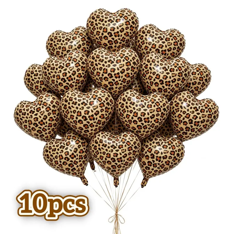 10pcs 18inch Retro Leopard Print Heart Balloons, Base Classic Print, Perfect for Wild Birthday Party, Western Theme Event, Vintage Bar Party
