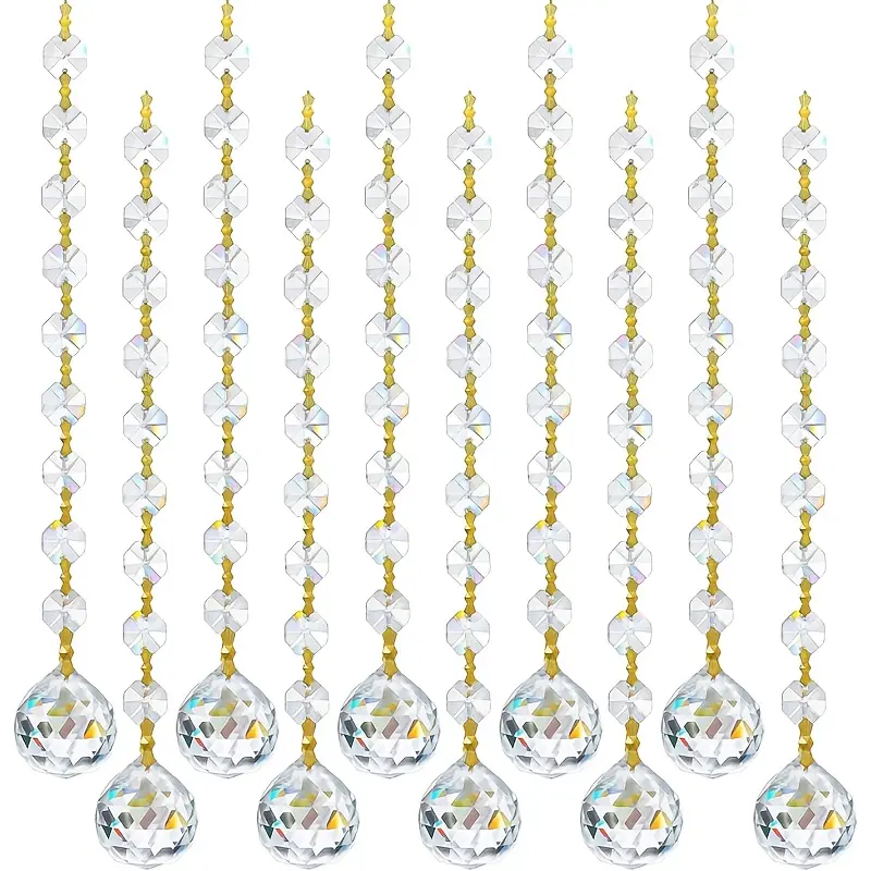 10pcs of Crystal Flower Decorative Garland Hanging Glass Chandelier Bead Chain with 20Mm Ball Prisms, Pendant Lighting Accessories Replacement Parts for Crystal Chandeliers, Suitable for Home Parties And Garden Decorations with Golden Pins