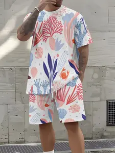 Men's 3D Short Sleeve T-Shirt + Shorts Set, Casual All-Over Print Tee, Slim-Fit Summer, Trendy Fashion Ensemble