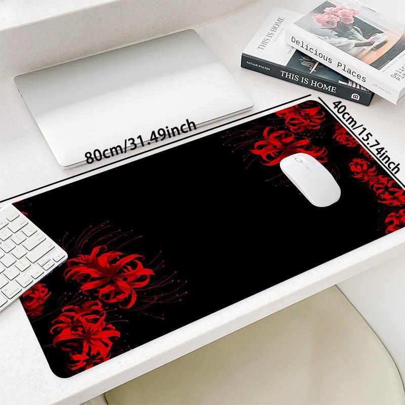 Flower Pattern Mouse Pad, 1 Count Rectangle Gaming Mouse Pad, Non-Slip Rubber Base Stitched Edge Desk Pad for Laptop Desktop, Gaming Desk Accessory