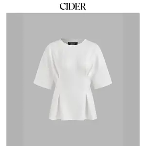 Cider [2 colors, size 0-10] Round Neck Solid Ruched Short Sleeve Tee SummerWins Dealsforyou