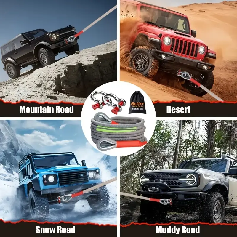 Ultra-Durable 15t Off-Road, Suv & Car Towing Rope Set, 33,000lbs Capacity, Multiple Lengths, Heavy-Duty, with U-Hooks, Trailer Hooks and Storage Bag