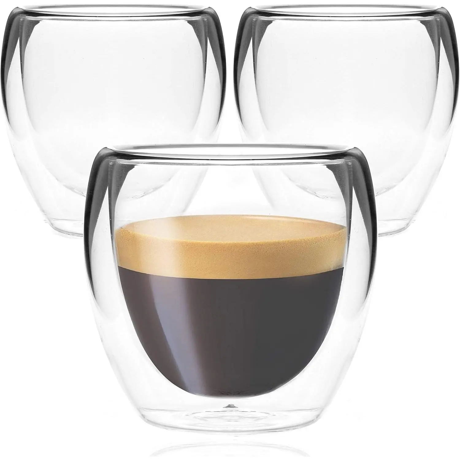 Youngever 3 Pack 5 Ounce Tall Double Wall Thermo Insulated Glass Espresso Coffee Cups