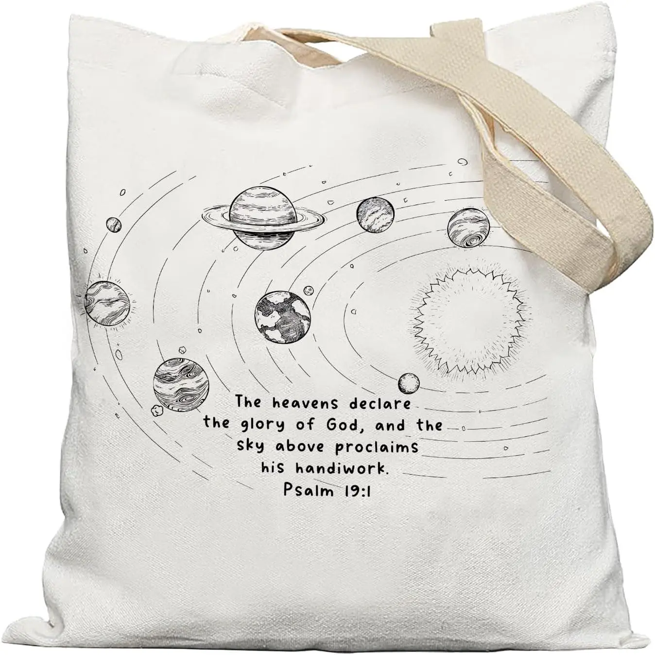 Solar System Christian Tote Bag, Psalm 19:1  Verse Canvas Tote Bags, Christian Gifts for Women Faith, Cosmic Scripture  Grocery Shopping Bags