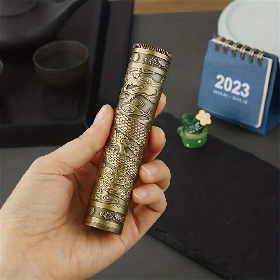 Portable Waterproof Metal Storage Tube, Dragon Skull Design, Travel Collection Organizer, Compact and Durable, Ideal for Keepsakes