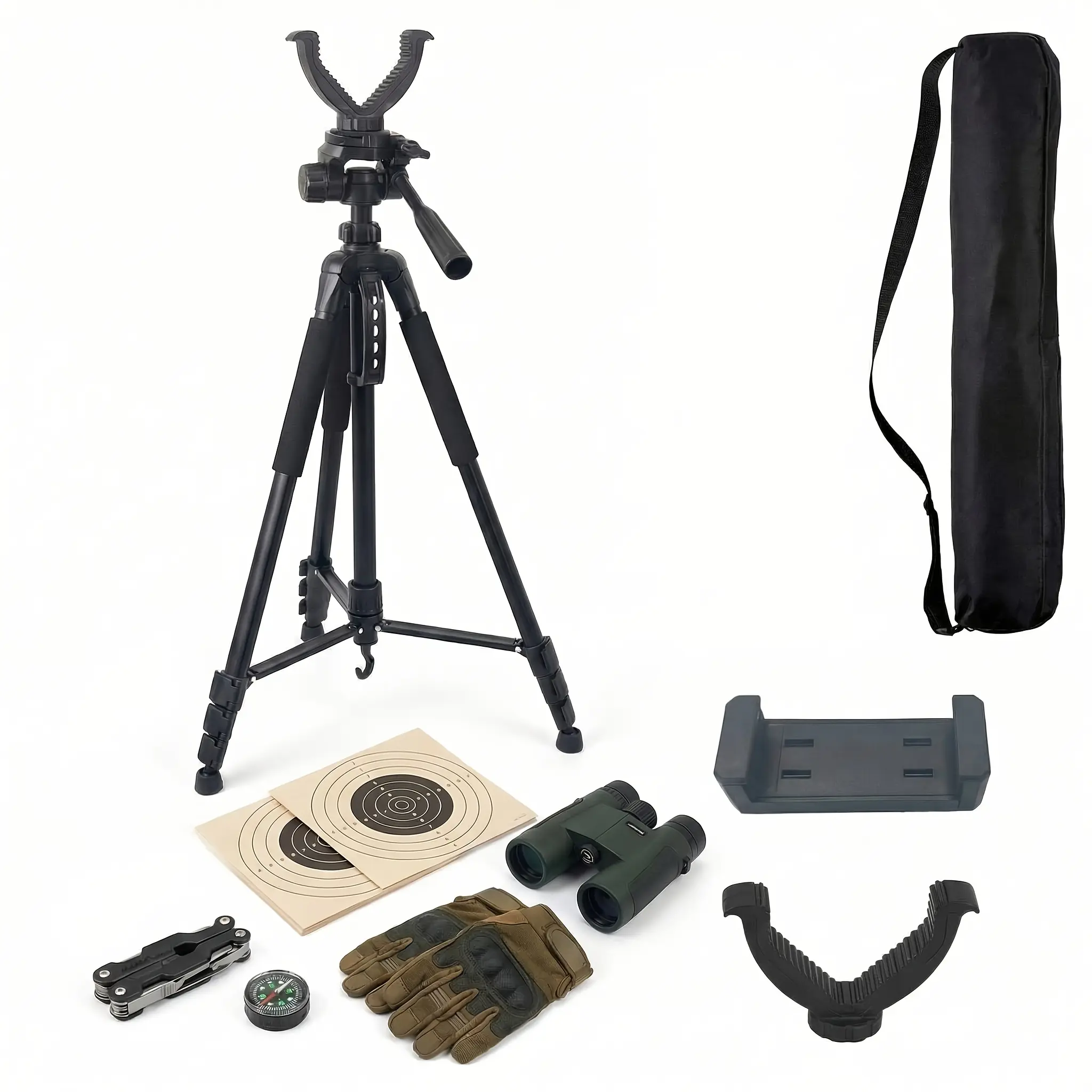 Shooting Tripod with V-Shaped Fork, an Adjustable Aluminum-Legged Hunting Tripod with Multiple Uses