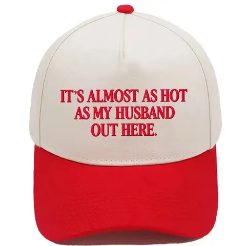 Women's Embroidered Cotton-Poly Snapback Hat - Funny "Almost As Hot As My Husband" Graphic, Retro 2-Tone Adjustable Casual Outfits Cap, High-Impact Camo Fashionable Hats for Women (sohochic)