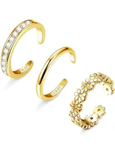 3pcs Toe Rings for Women, Adjustable Open Band, Simple Cz Daisy Flower, Hawaiian Summer Beach Foot Jewelry