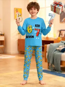 #67 Printed Long Sleeve Pants Pajama Set, Cute Cartoon Design for All Seasons, Perfect Gift for Reading Festival,Kids Valentine Pajamas,World Book Day Pajamas for Kids, Cute Storybook Style Sleepwear, School Event Outfit