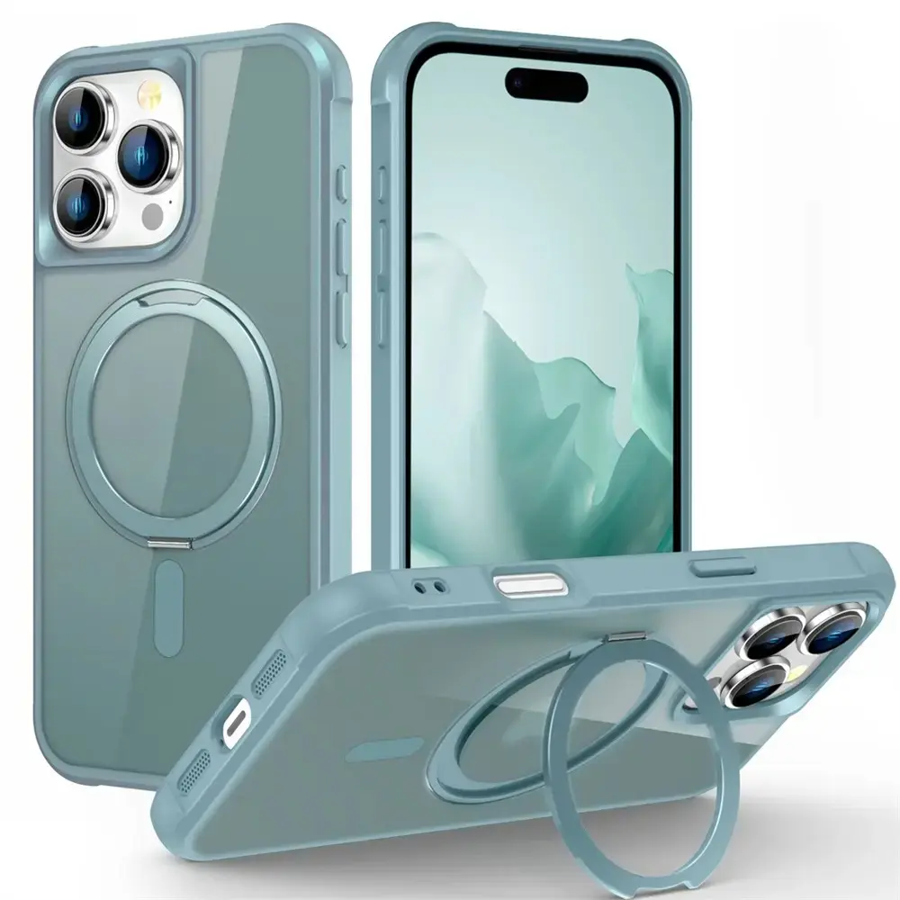Compatible with iPhone 16, 15, 14, 13, 12, 11 Pro Max, 360° Rotatable Foldable Magnetic Kickstand Shockproof Armor Protective Phone Case HNZ0300