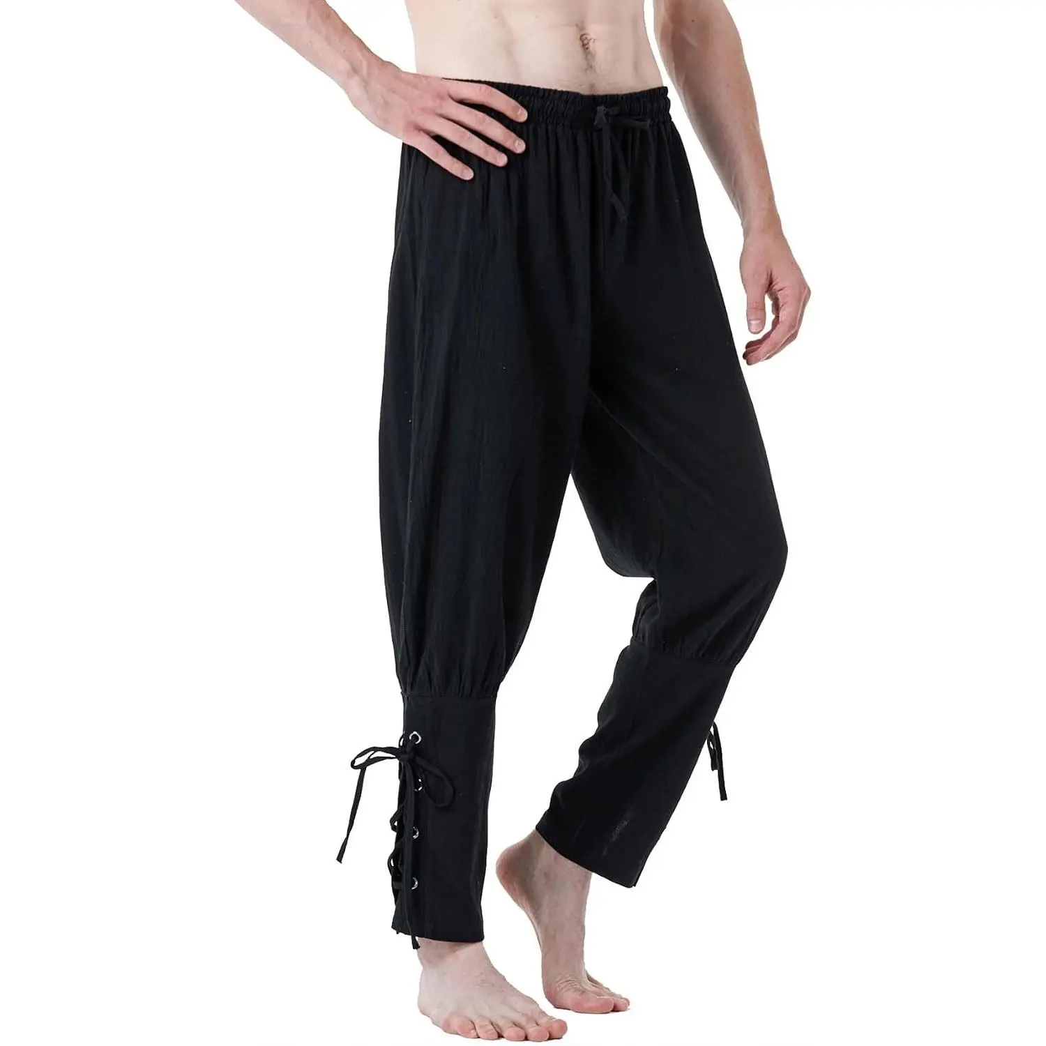 Men's Pure Cotton Ankle Banded Renaissance Pants - Vintage Medieval Pirate Viking Knight Costume Trousers for Halloween Cosplay Outfits(Gift)