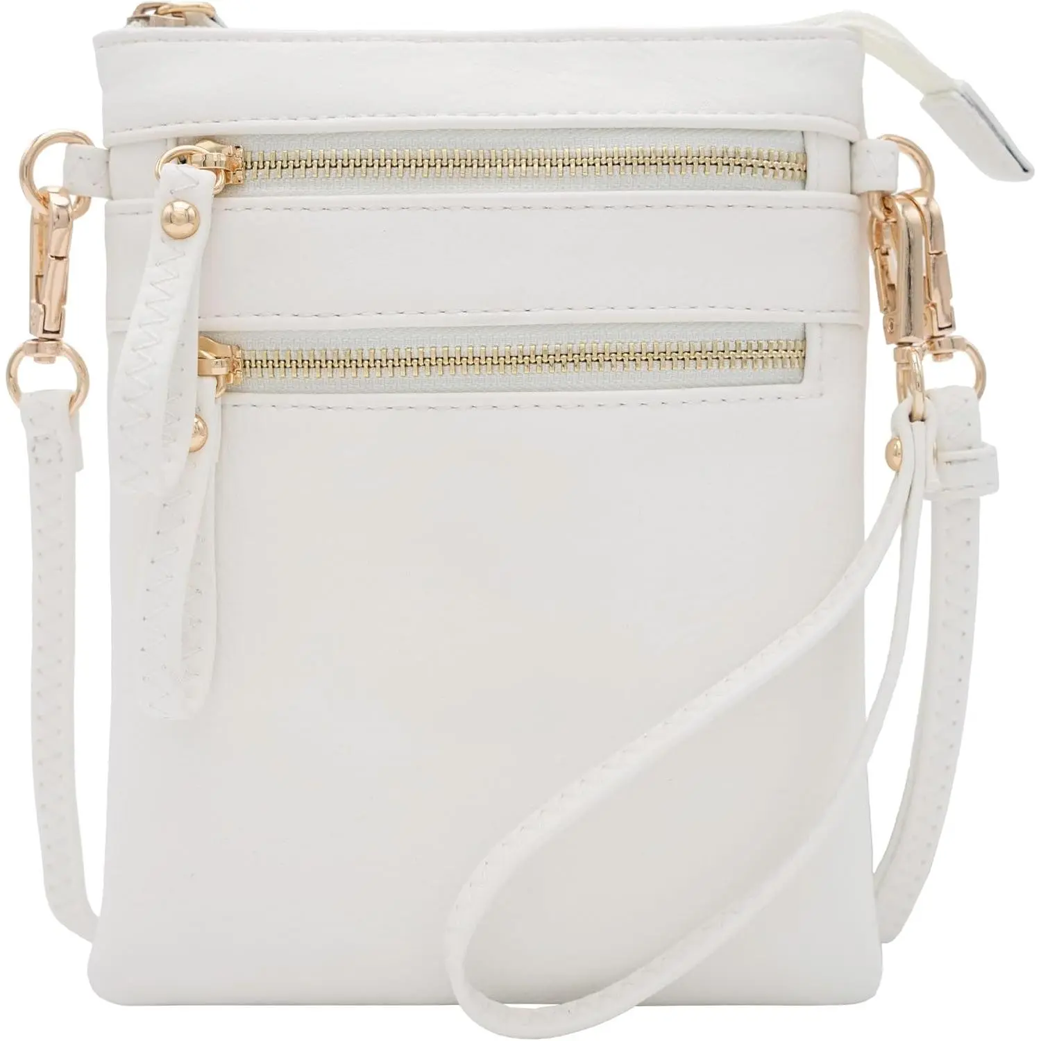 Small Crossbody Bag for Women, Multi Zip Pockets with Detachable Wristlet, Lightweight Travel Purse, Cell Phone Pouch