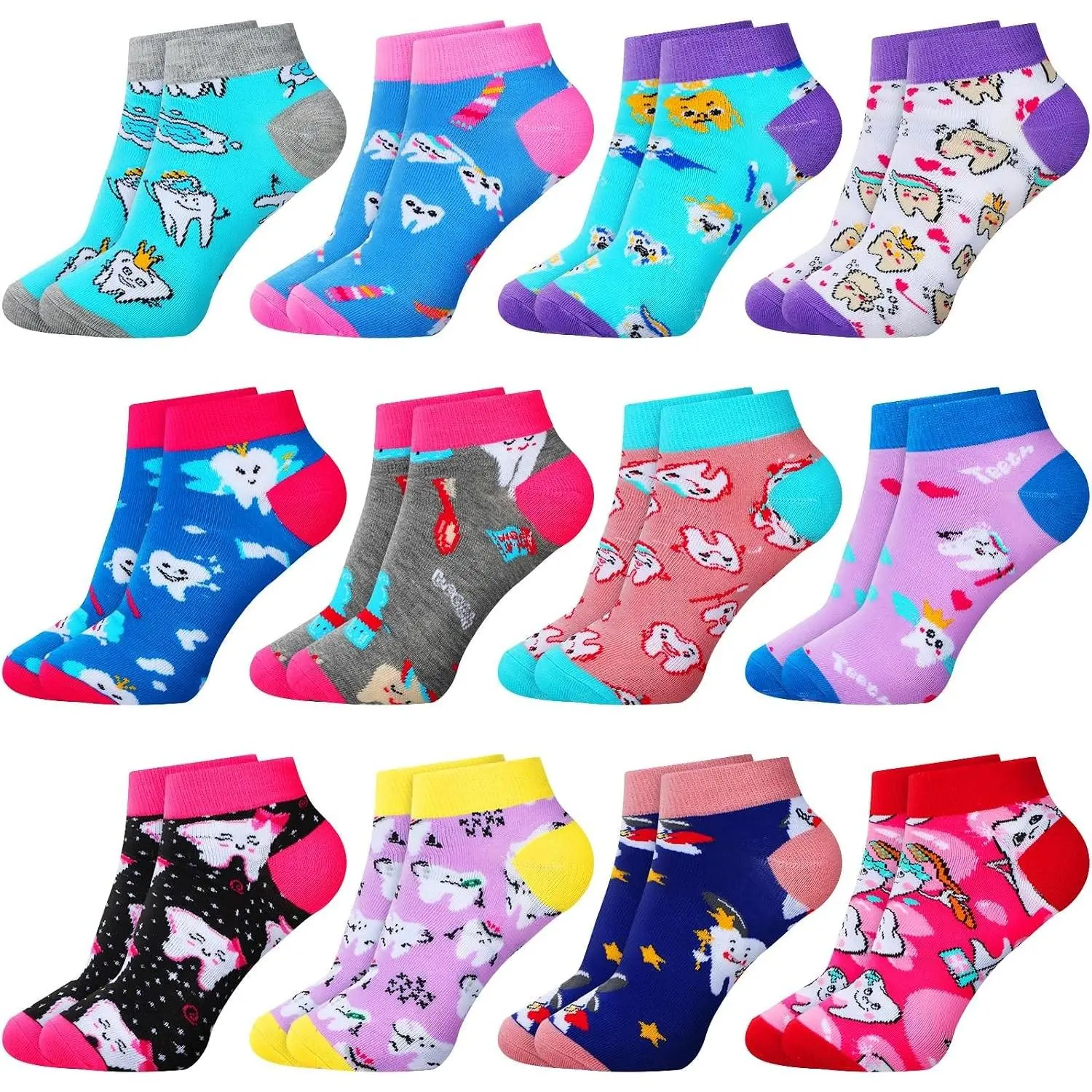 12 Pairs Novelty Teeth Socks Gifts for Dentists, Dental Assistants & Oral Hygienists - Ankle Style Tooth Pattern, Graduation Party Stocking Stuffer Supplies for Women(Gift)