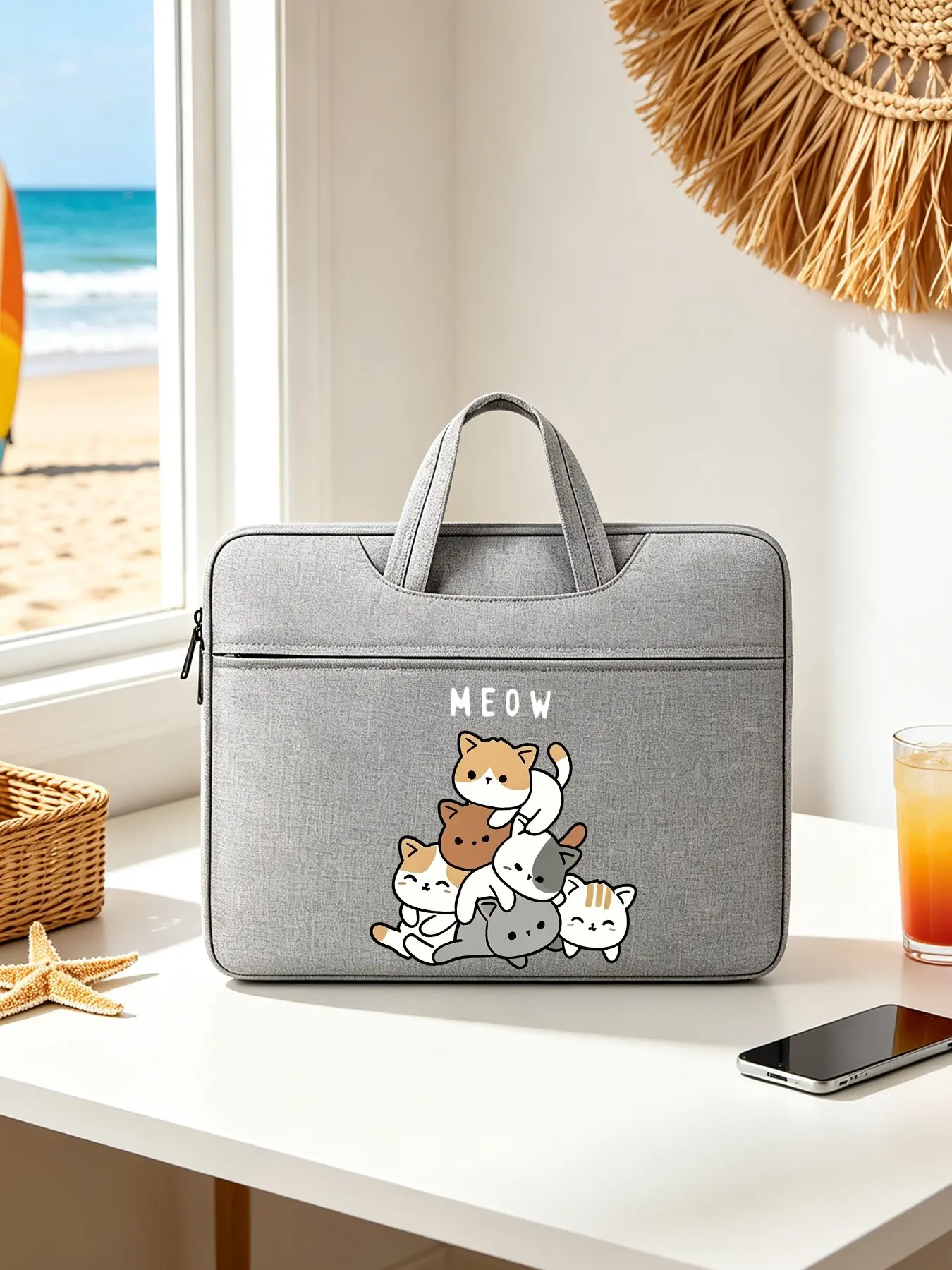 Cute Cat Print Laptop Bag, Thick Shockproof Handbag, Ideal for School, Office, Daily Commute, Perfect Gift for Friends and Family