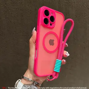Skin Feel Transparent Phone Protective Cover Case Casing + Wrist Strap, Shockproof Magnetic Wireless Charging, Glass Camera Lens Protection, Fits iPhone 17 16 15 14 13 12 11