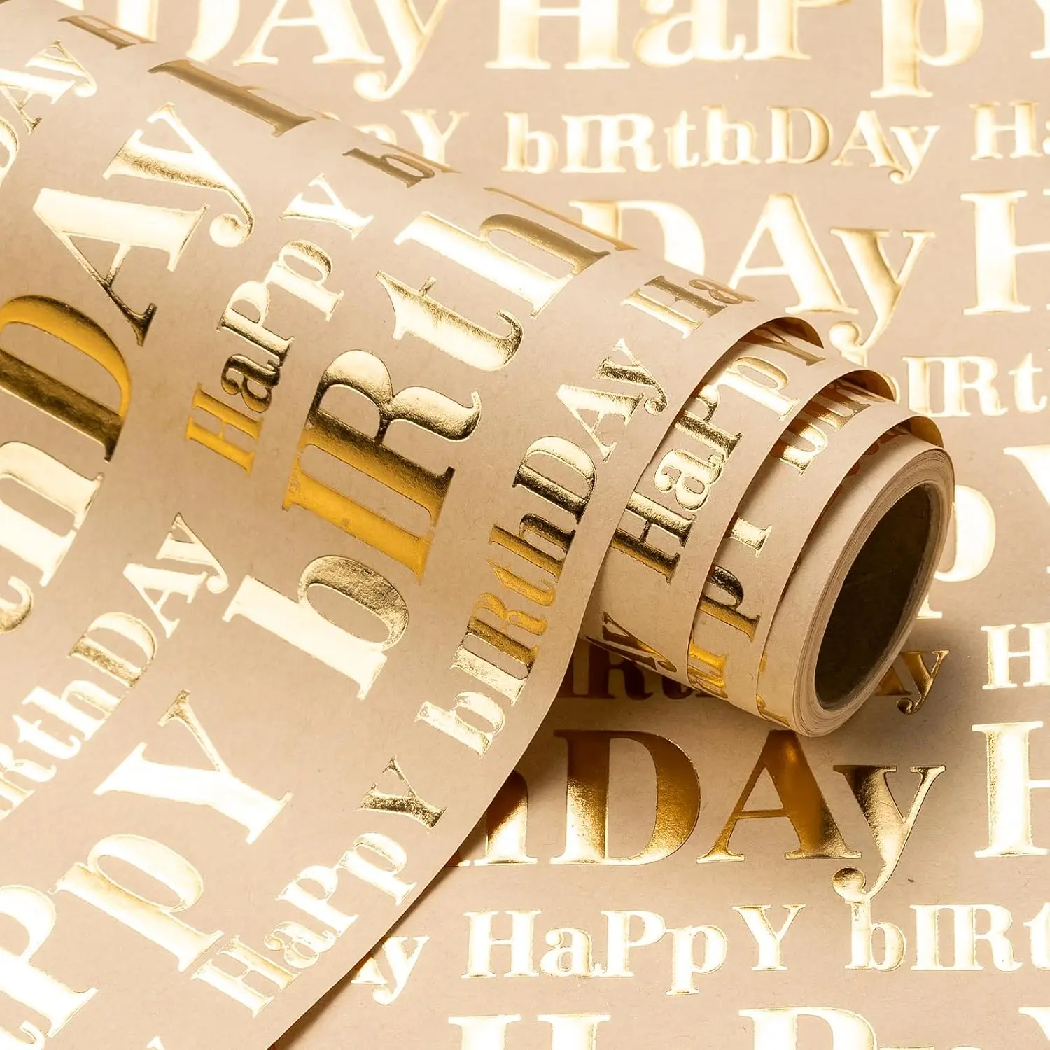 30 Inch   Birthday Wrapping Paper Roll - 30 Inch x 16.5  -  and Brown Happy Birthday Wrapping Paper with Embossed  for Holiday, Party Celebration