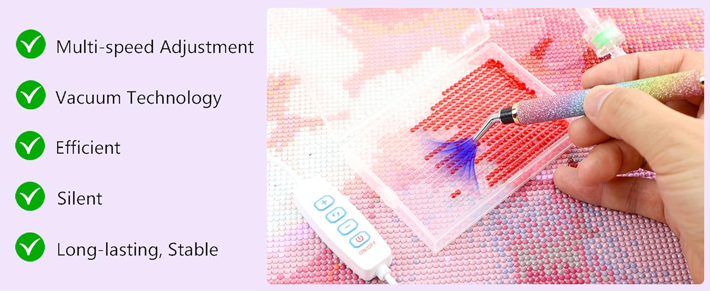 Muzagroo Art Electric Diamond Painting Pen with Adjustable Suction for Adults, Vacuum Pen for Diamond Art with Storage Bag, Diamond Painting Accessories Tools E-Painter Pen No Need Wax (Blue)