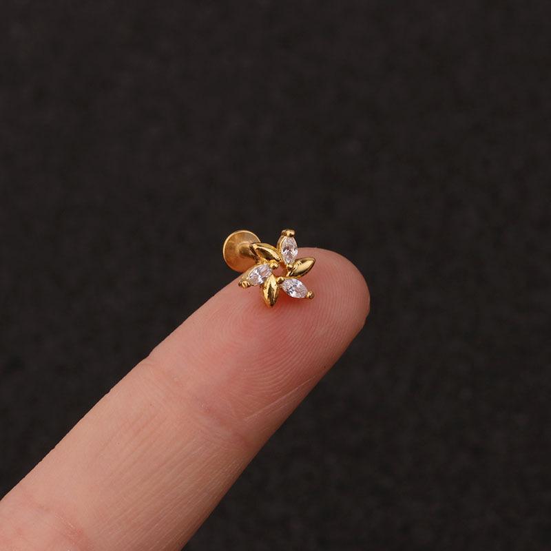 24Pcs 16G Gold CZ Internally Threaded Labret Set, 316L Stainless Steel Cartilage Stud Pack, Hypoallergenic Internally Threaded Nose Studs for Women Men