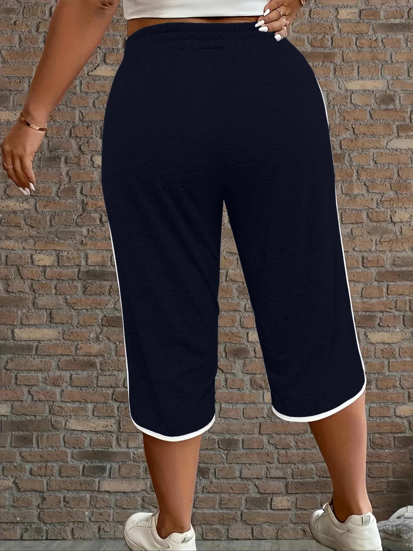 【Plus Size】Contrast Binding Capri Pants, Basic Casual Comfy Trousers for Summer, Women's Bottoms for Daily Wear