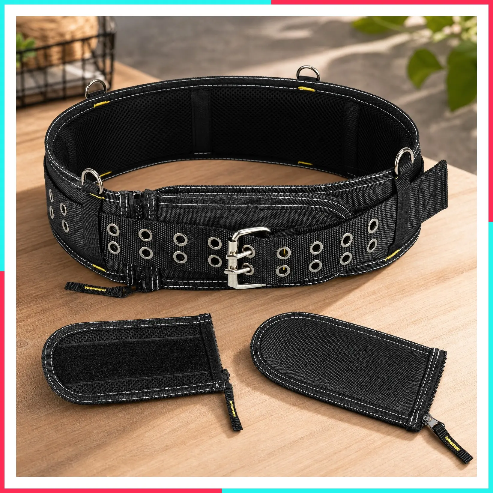 4-Inch Padded Heavy Duty Tool Belt for Men with 4 Suspenders Rings, Adjustable 34''-40'' Work Belt for Electrician, Carpenter & Construction - Utility Tool Belt (Pouch Not Included)