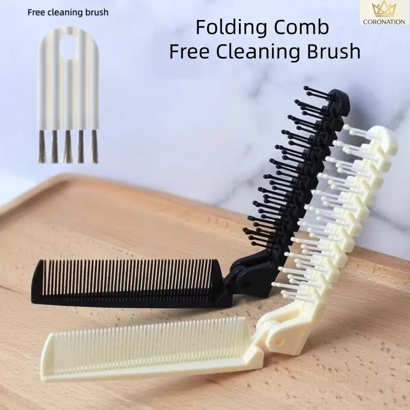 Portable Hair Comb Set with Cleaning Brush, Viral Folding Detangling Comb & Scalp Massager Tool for Curly Hair, Compact Pocket Travel Hair Brush with Dual-Sided Design, Gentle Knot Removal, Lightweight Self Care Accessory for Women On-the-Go