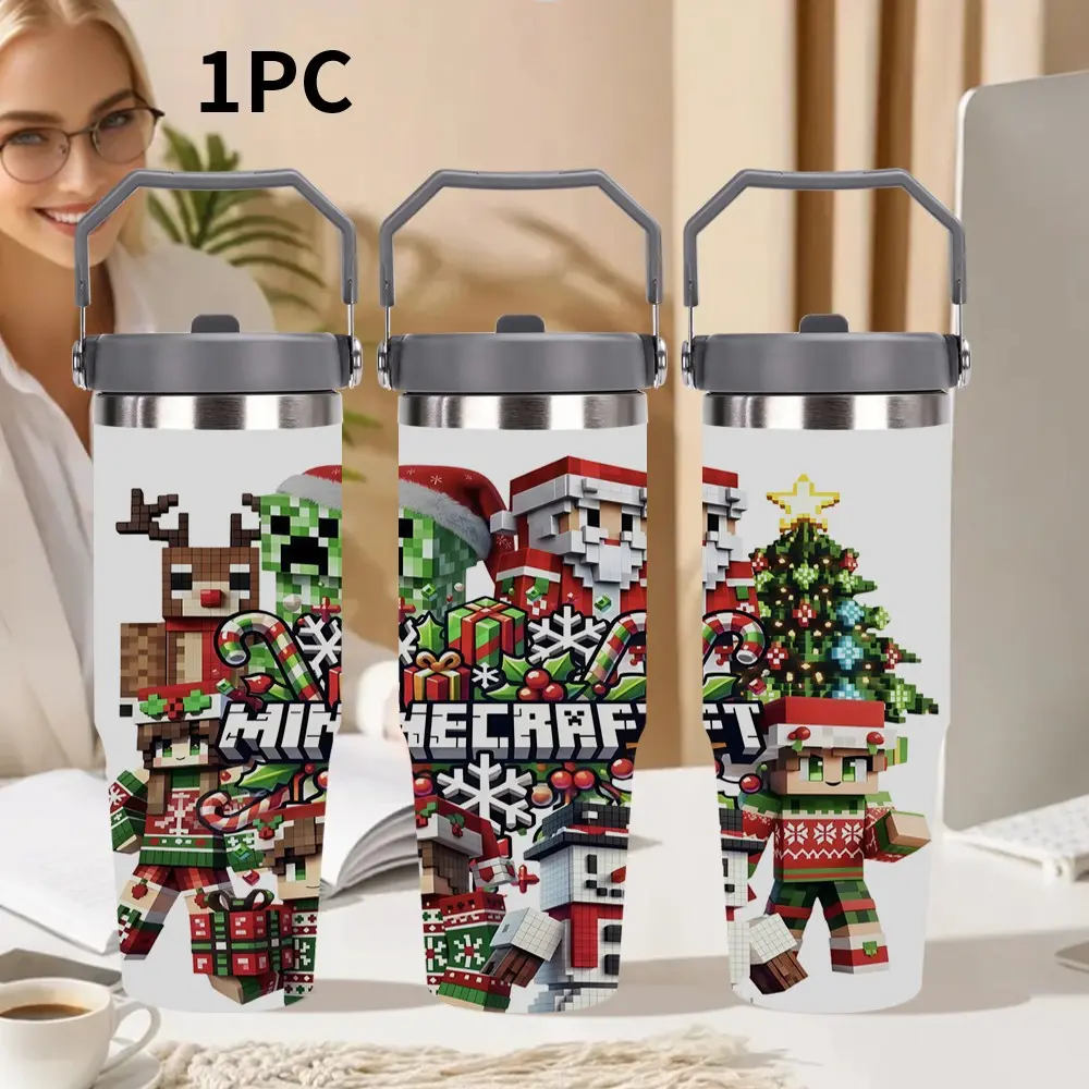 1pc 30oz/20oz Stainless Steel Insulated Water Bottle, Minecraft Pattern Design, Perfect for Car, Outdoor Activities & All Seasons - Ideal Holiday Gift