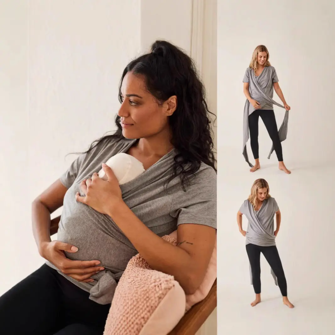 Summer Maternity Kangaroo Mom Short-Sleeve Nursing Postpartum Care T-Shirt