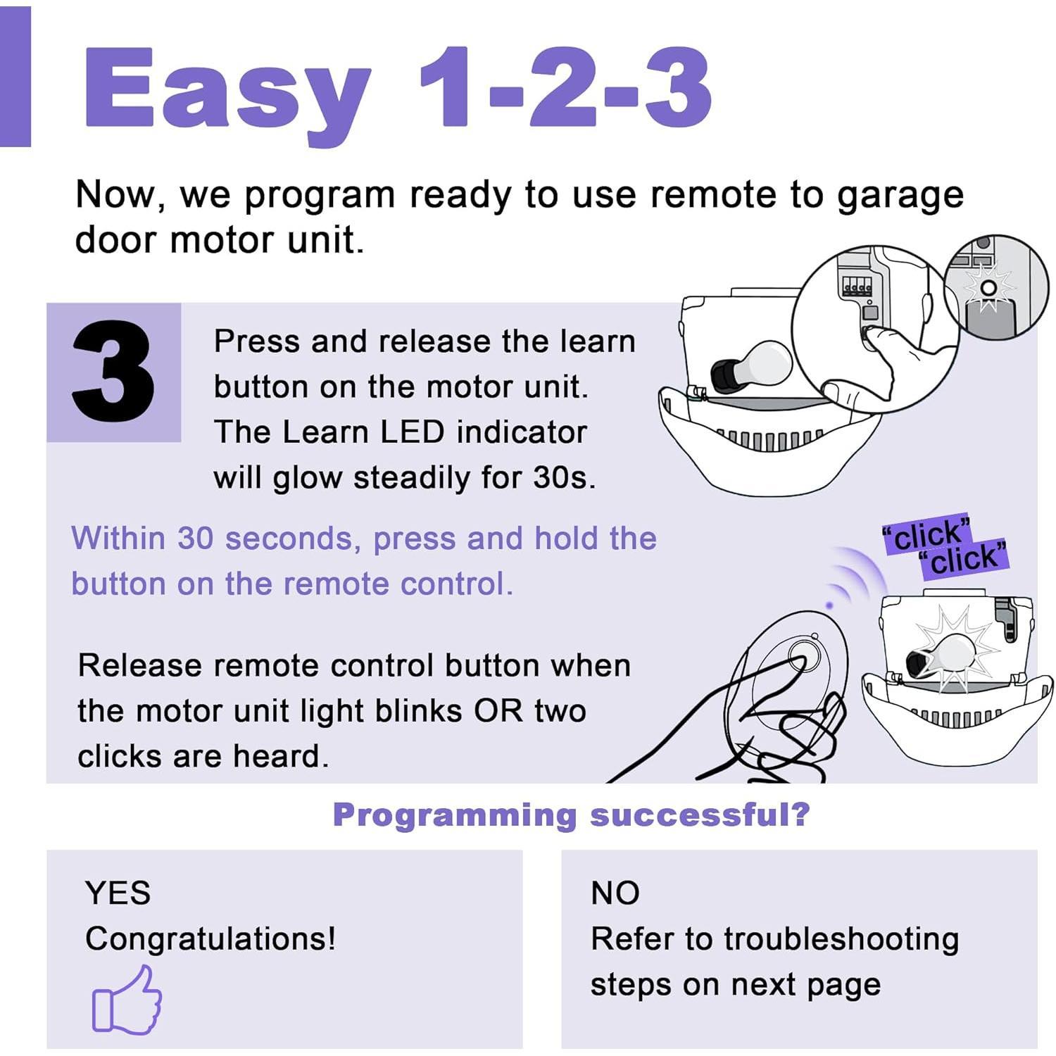 2 Garage Door Opener Remote, for Chamberlain LiftMaster Craftsman Garage Door Opener Remote 371LM 373LM 971LM 973LM 950CD 139. 53681, Purple Red Orange Learn Button Garage Door Remote