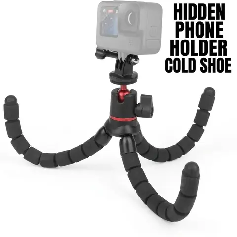 Flexible Mini Tripod Stand for iPhone, Multi-angle Portable Camera Tripod with Hidden Phone Holder Cold Shoe Mount For Cellphone and Camera, Selfie Tripod