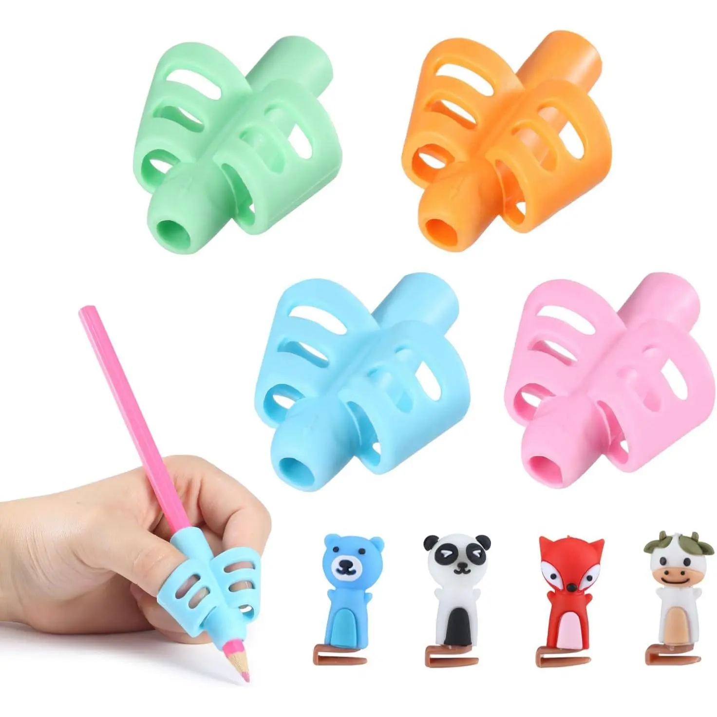 - cil Grips for  Handwriting, 4 Pack with 4 Clips, Colorful | Flexible Silicon cil Holder for , Right & Left-Handed
