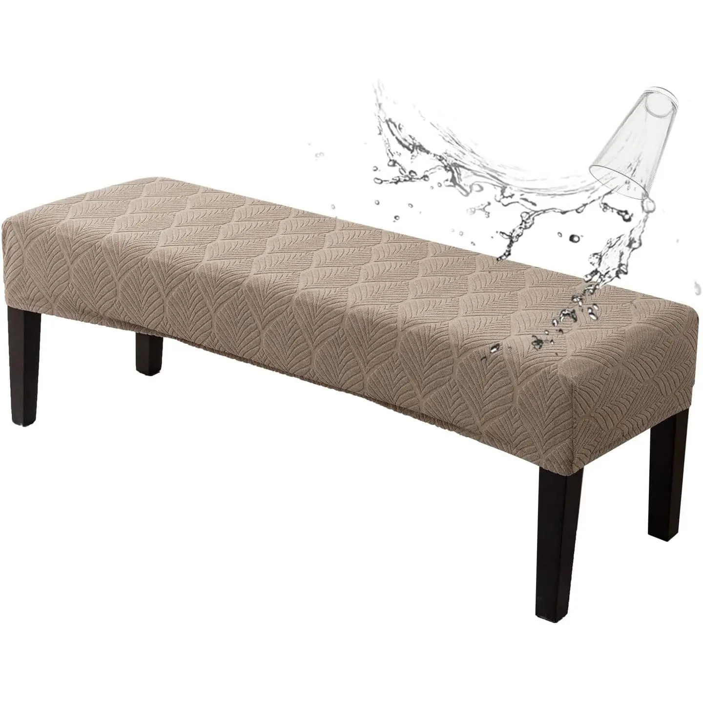 Waterproof Stretch Jacquard Rectangular Bench Cover, Removable Washable Bench Seat Protector for Dining Room, Bedroom, Living Room, Kitchen, Taupe