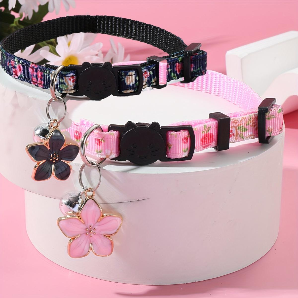 Pet Collar with Flower & Bell Pendant, 2 Counts/set Cute Pet Collar with Adjustable Safety Buckle, Pet Accessories for Small Dogs & Cats