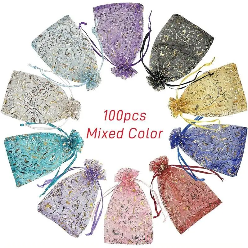 100pcs Premium Sheer Organza Bags, 3.94 X 5.91 Inch Mixed Color Organza Bags, Jewelry Pouches, Goodie Bags, Drawstring Mesh Gift Bag for Wedding, Party, Jewelry, Halloween, Christmas, Festival, Bathroom Soaps, Makeup Organza Bags, Wrapping Supplie