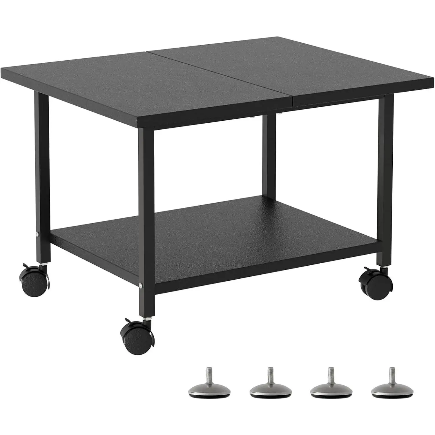 Black Rolling Printer Cart - Printer Stand with Storage Shelf, Under Desk Organizer, Paper Files Holder for Office Use