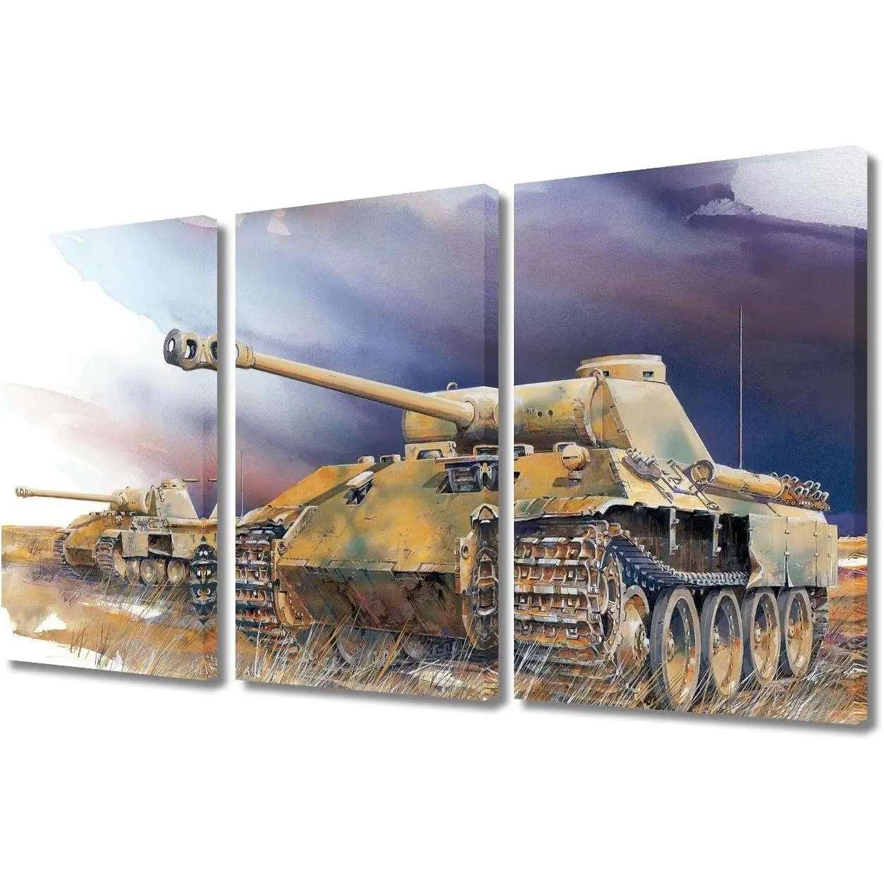 3 Panel Vintage Wall Art Black and White Wall Decor World War II Tanks Canvas Wall Art Military Paintings Artwork for Living Room Bedroom Wall Decorations Wooden Framed Ready to Hang - 24"W x 36"H