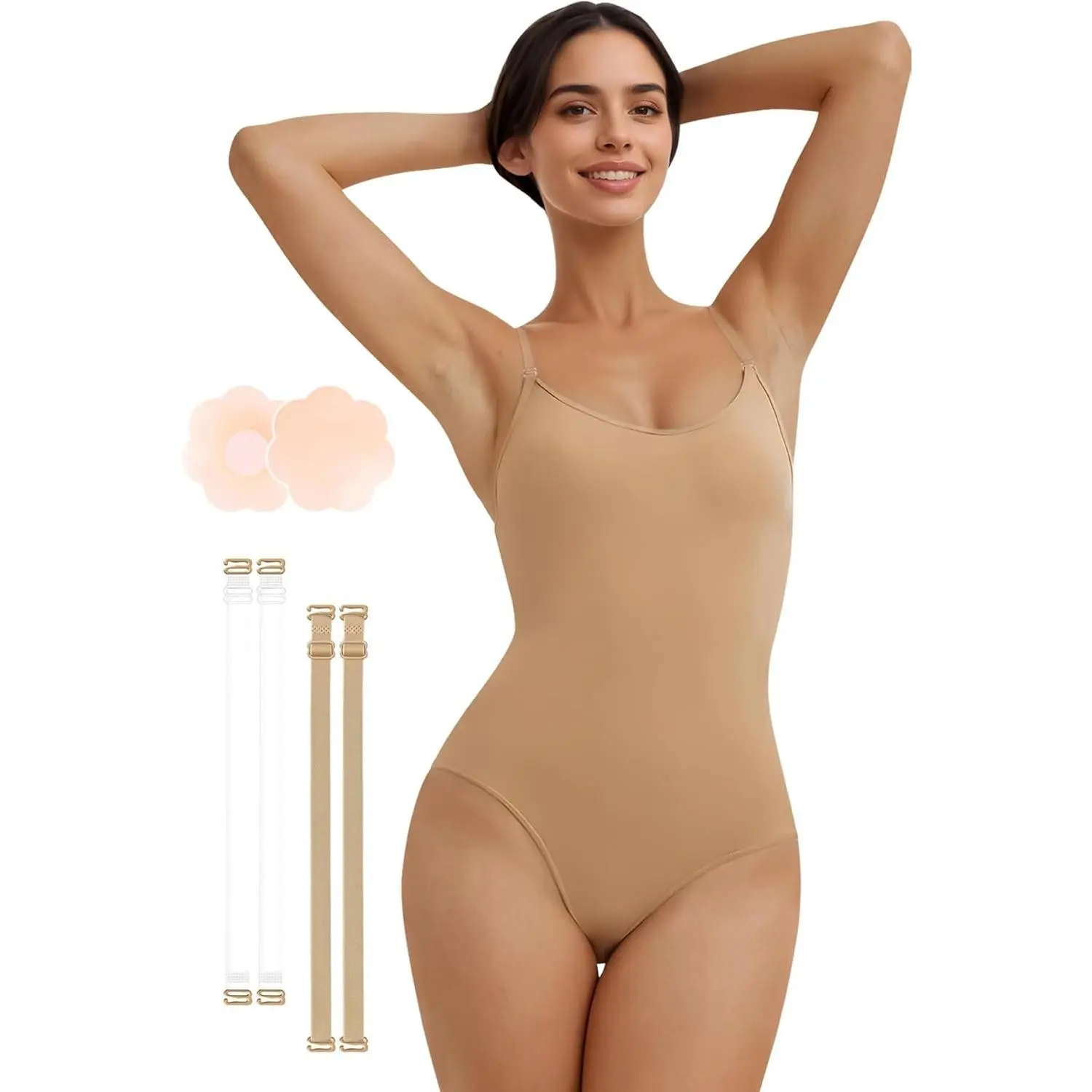 Women and Girls Nude Leotard with Pasties Dance Underwear with Clear Adjustable Straps