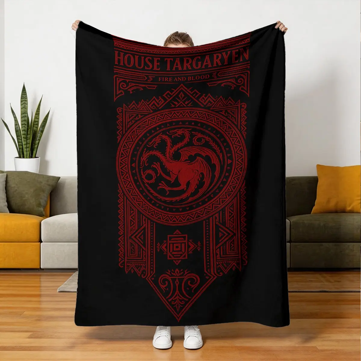 Targaryen Dragon Pattern Flannel Blanket, Soft Blanket Throw, Soft and Skin-Friendly, Warm Sofa Bedroom Nap Multi-Scene Use, Cozy and Comfortable