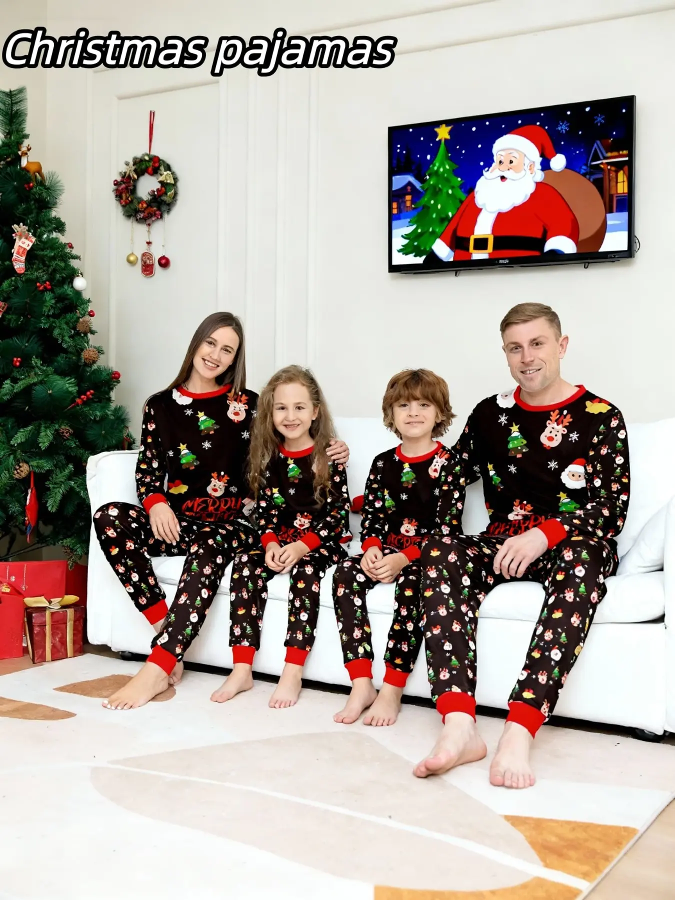2-Piece Long Sleeve & Pants Christmas Couple Sleepwear Set, Men Women Homeewear, Kids Pajamas, Holiday Family Matching