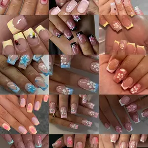 360pcs Short Square Flower Fake Nails, Ladybug Pattern Design, Medium Size, Acrylic Material, Perfect for Daily Use & Parties