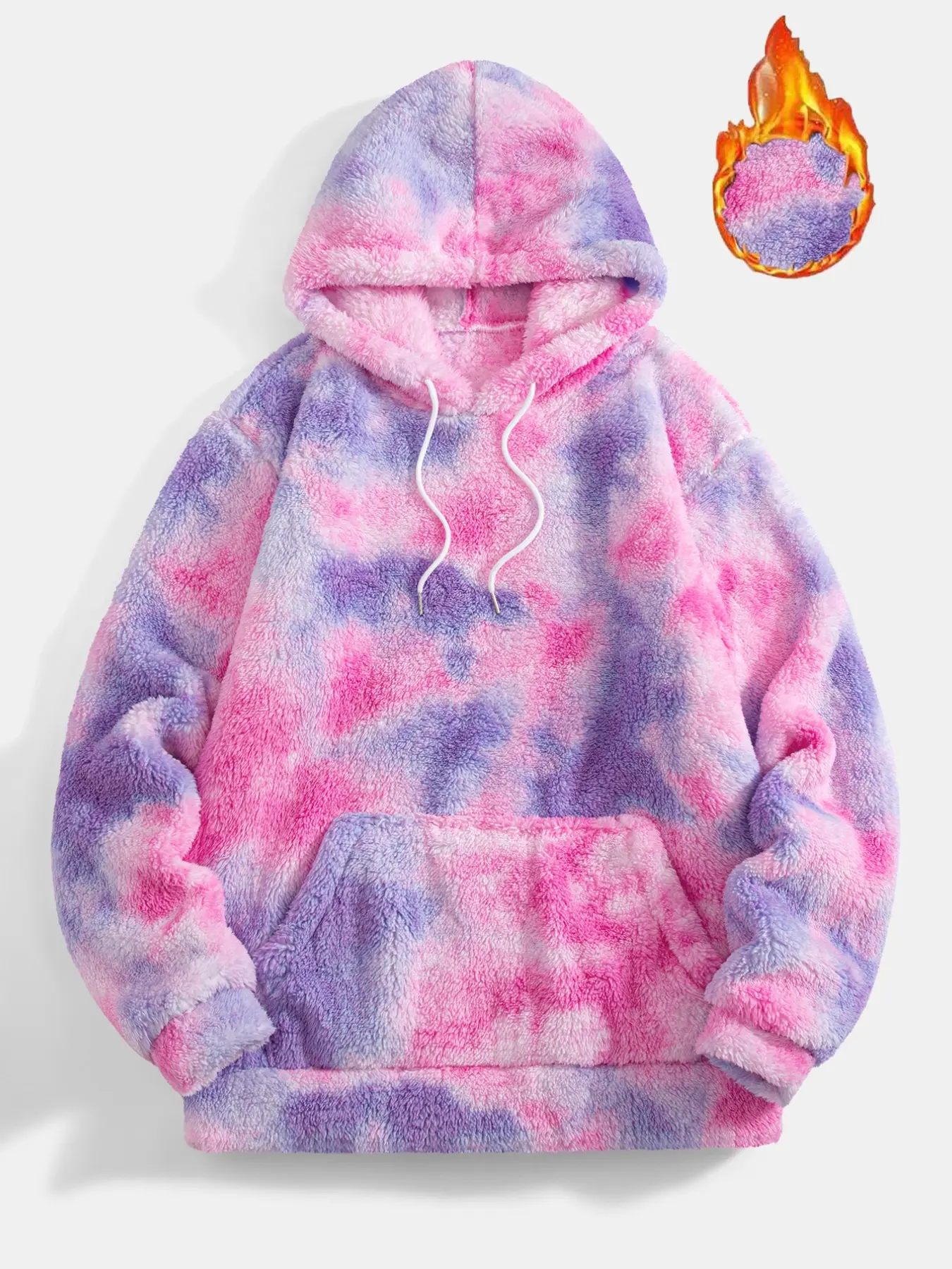 Men's Fashion Tie-Dye Fluffy Hoodie, Warm Fuzzy Plush Pullover Sweatshirt, Loose Casual Top for Home Relax, Daily Wear & Winter Style