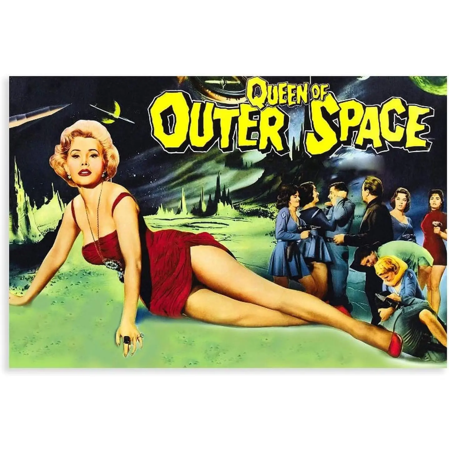 Queen of Outer Space Retro Old Movie Poster Art Cover 2 Canvas Poster Wall Art Decor Print Picture Paintings for Living Room Bedroom Decoration