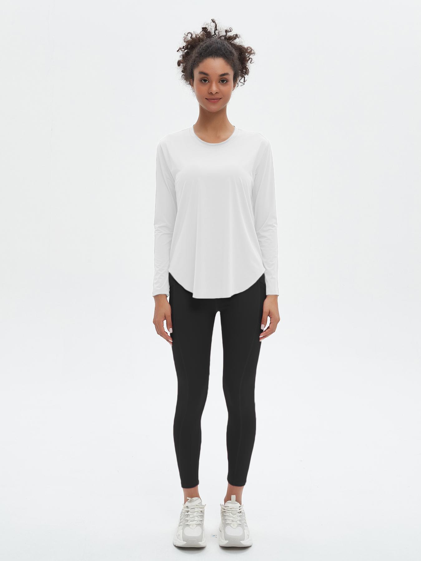 Women's Solid Split Hem Sports Tee, Casual Long Sleeve Round Neck T-shirt for Yoga Gym Workout, Ladies Sportswear for All Seasons