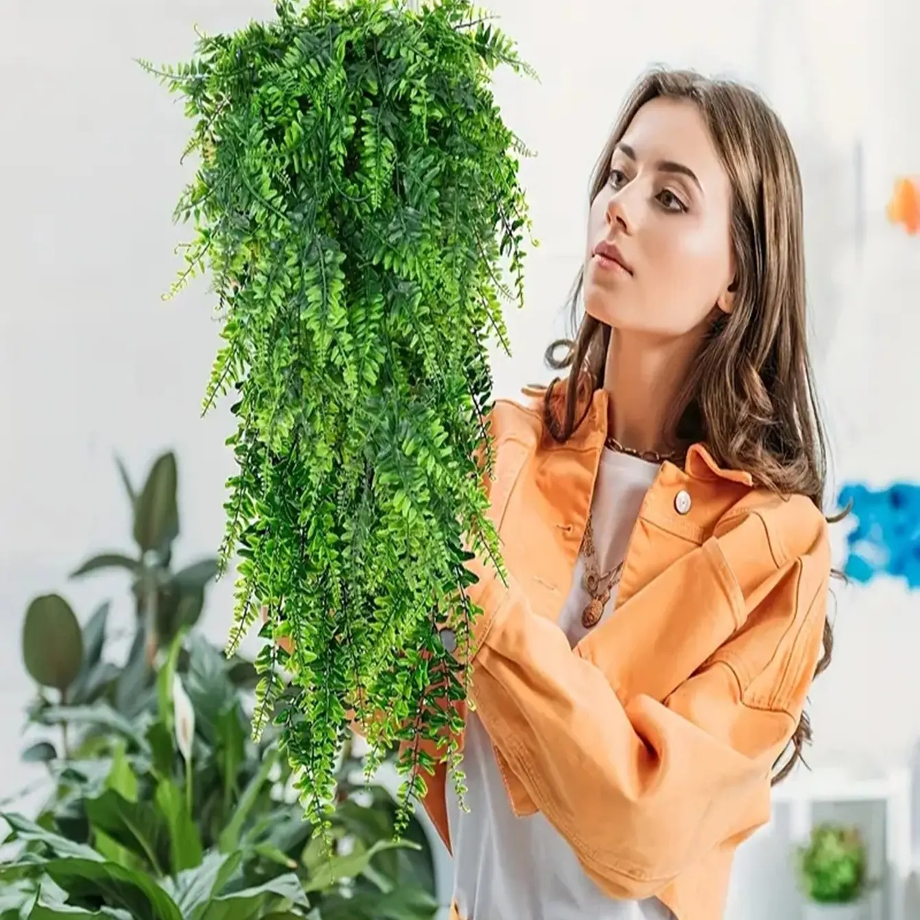 4-Piece Large Hanging Artificial Ferns, Realistic Leaves, Easy Indoor Outdoor Decor, Durable Plastic Material, No Watering Required