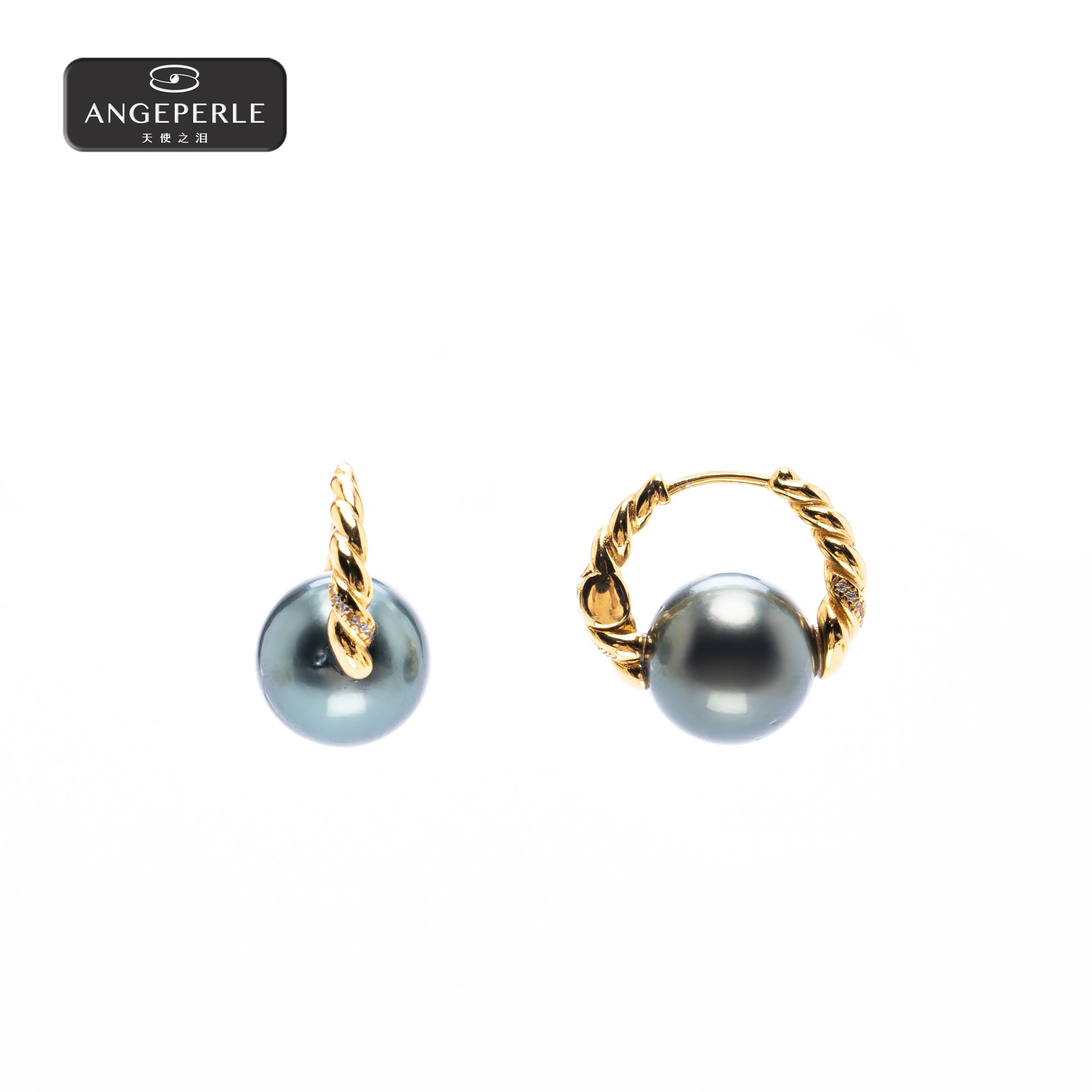 ANGEPERLE S925 Silver Tahitian Saltwater Pearl Earrings 13-15mm TSJY03M